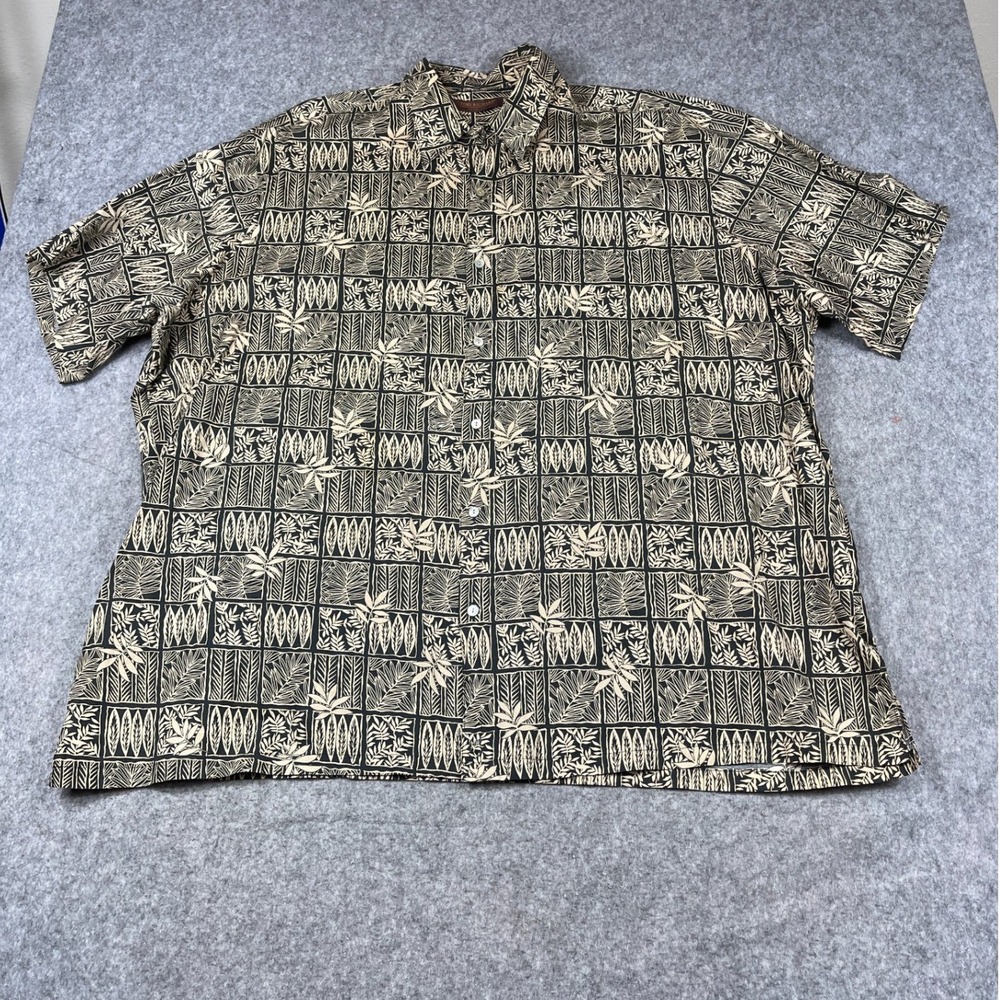 Tori Richard Honolulu Shirt Mens 4XT Black Tan Leaf Print Cotton USA Flaw